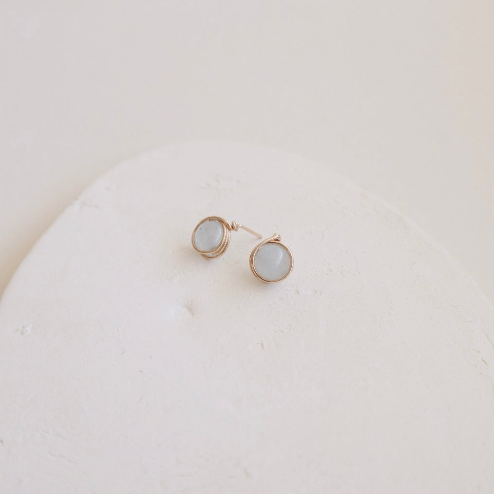 Aquamarine Gold Studs - PeacePiecesJewelry