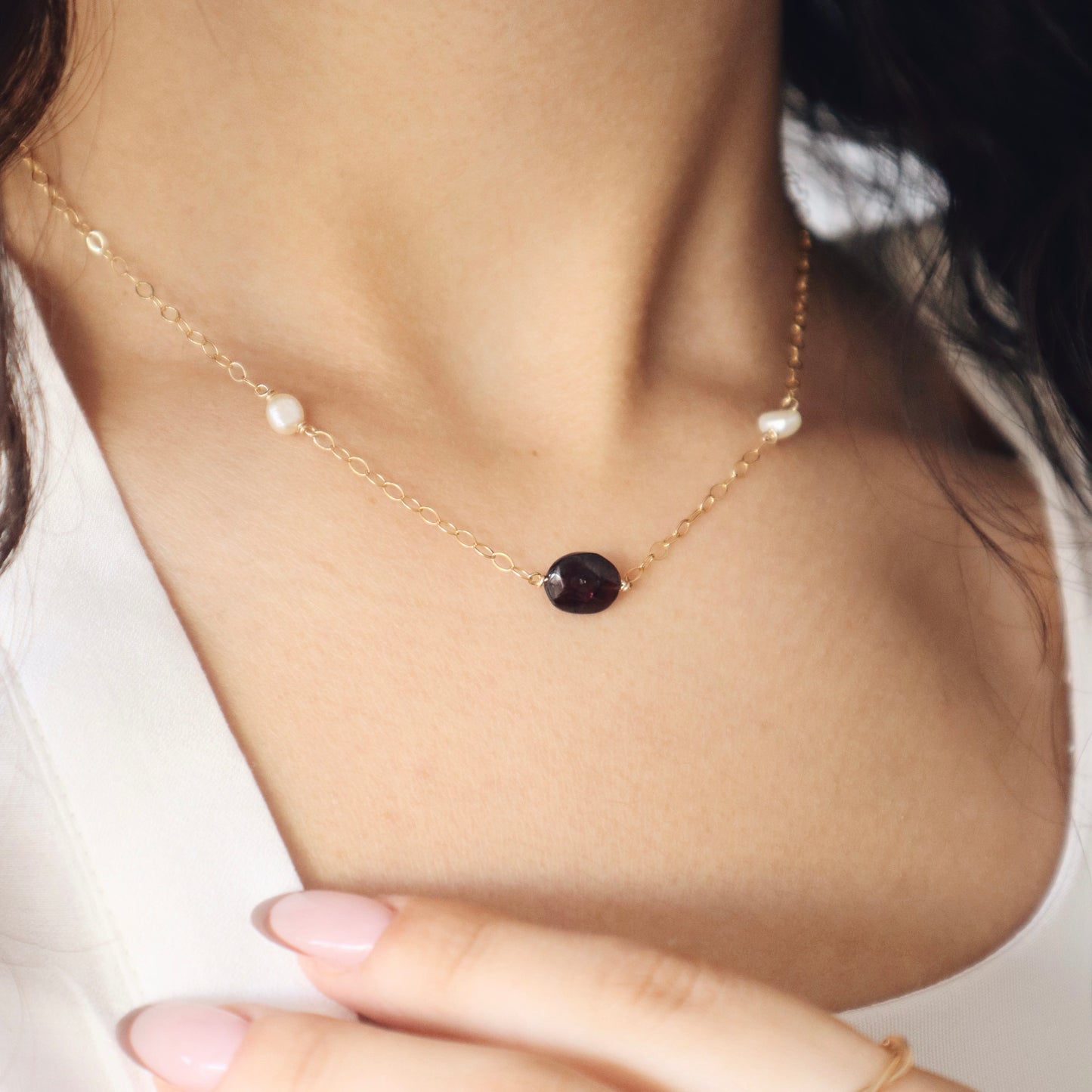 Pearls & Garnet Necklace - PeacePiecesJewelry