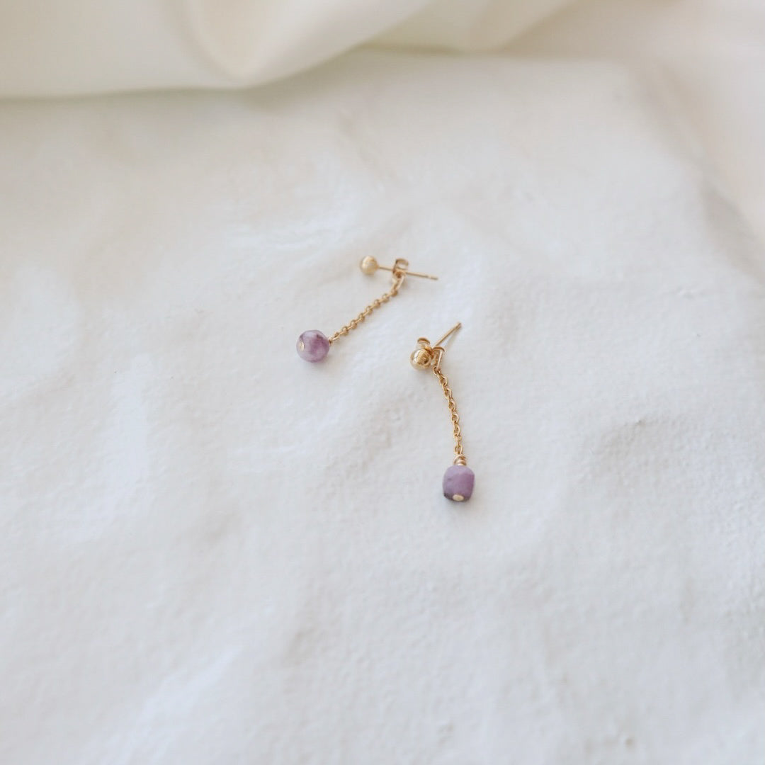 Square Amethyst Gold Ball Earrings
