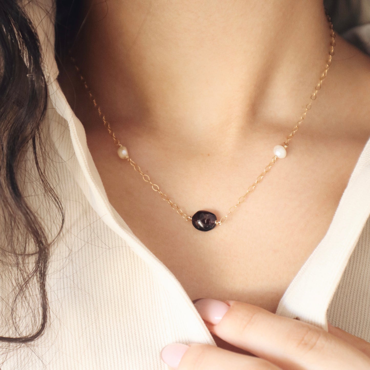 Pearls & Garnet Necklace - PeacePiecesJewelry