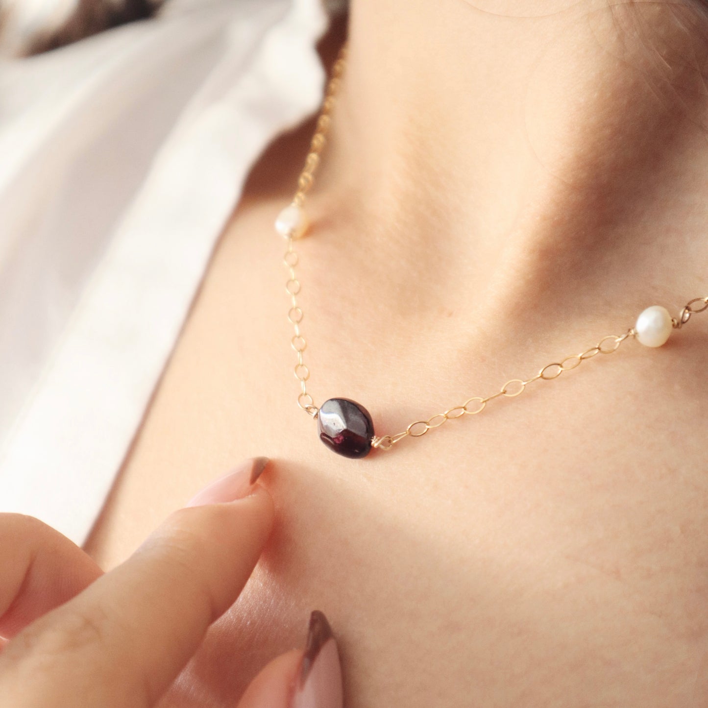 Pearls & Garnet Necklace - PeacePiecesJewelry