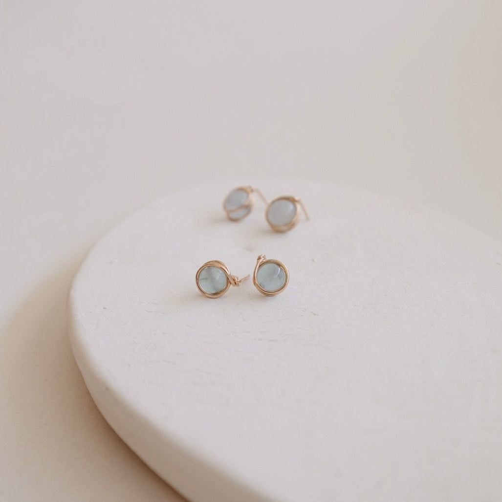 Aquamarine Gold Studs - PeacePiecesJewelry