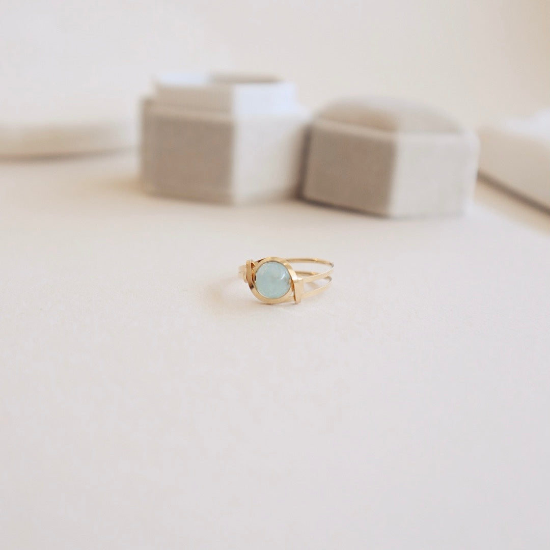 Aquamarine Flat Wire Gold Ring