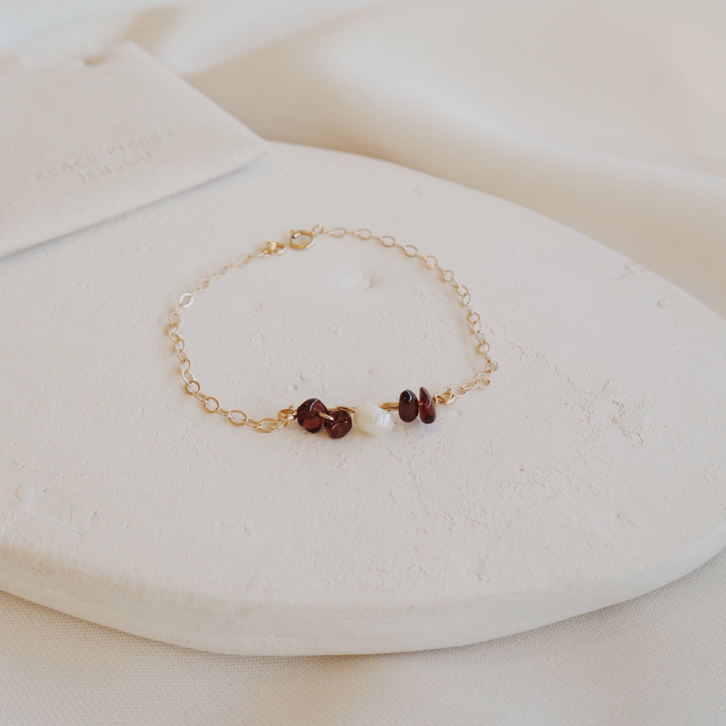 Pearl & Garnet Bracelet PeacePiecesJewelry