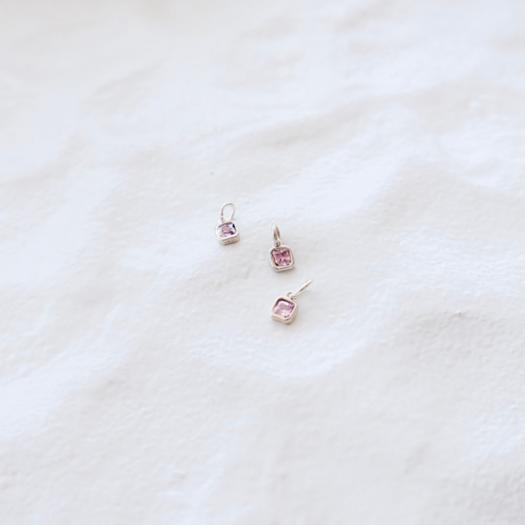 Square Pink Zircon Silver Charm - PeacePiecesJewelry