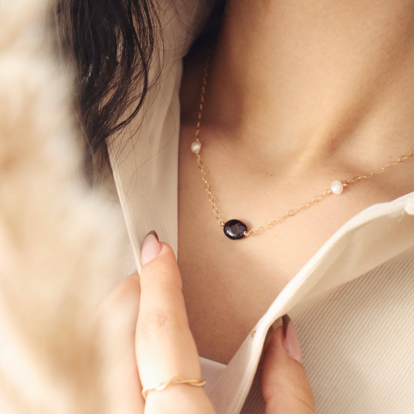 Pearls & Garnet Necklace - PeacePiecesJewelry