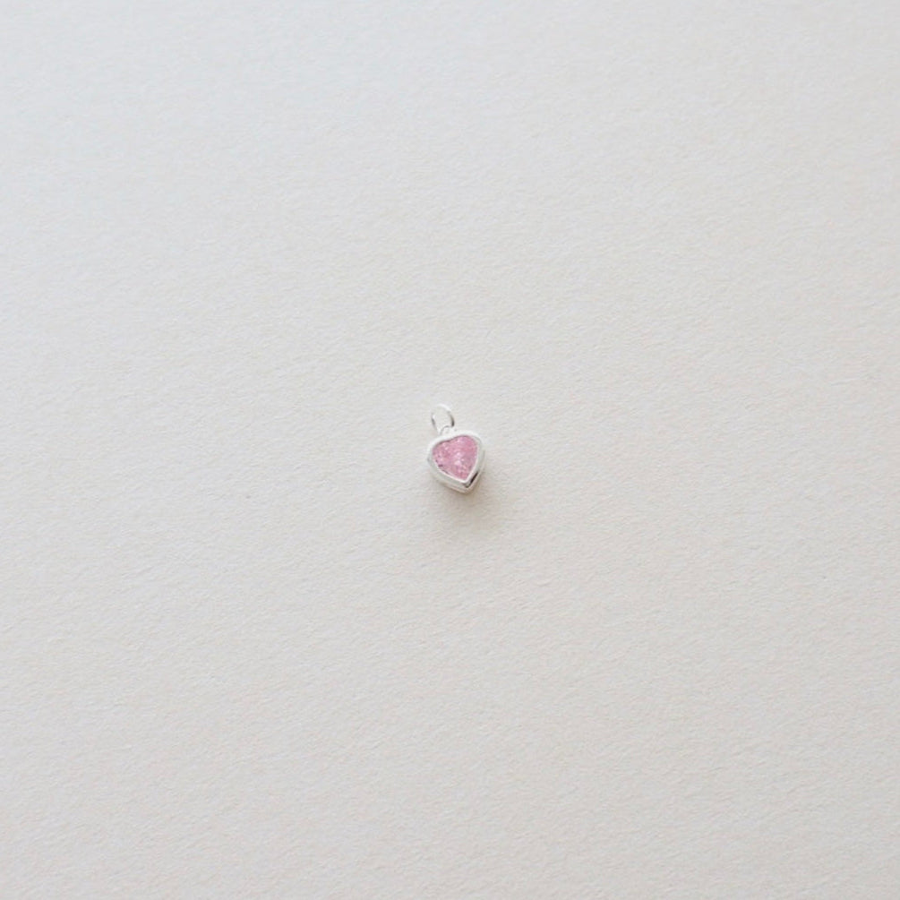 Pink Tourmaline Silver Heart Charm