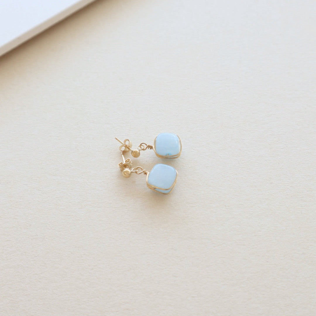 Square Aquamarine Ball Earring PeacePiecesJewelry