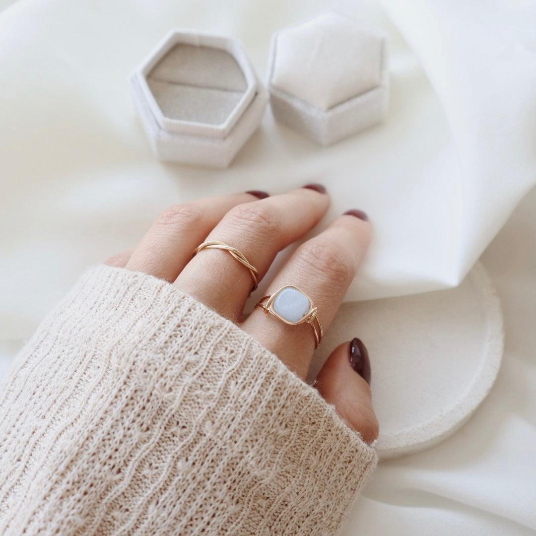 Square Aquamarine Ring - PeacePiecesJewelry