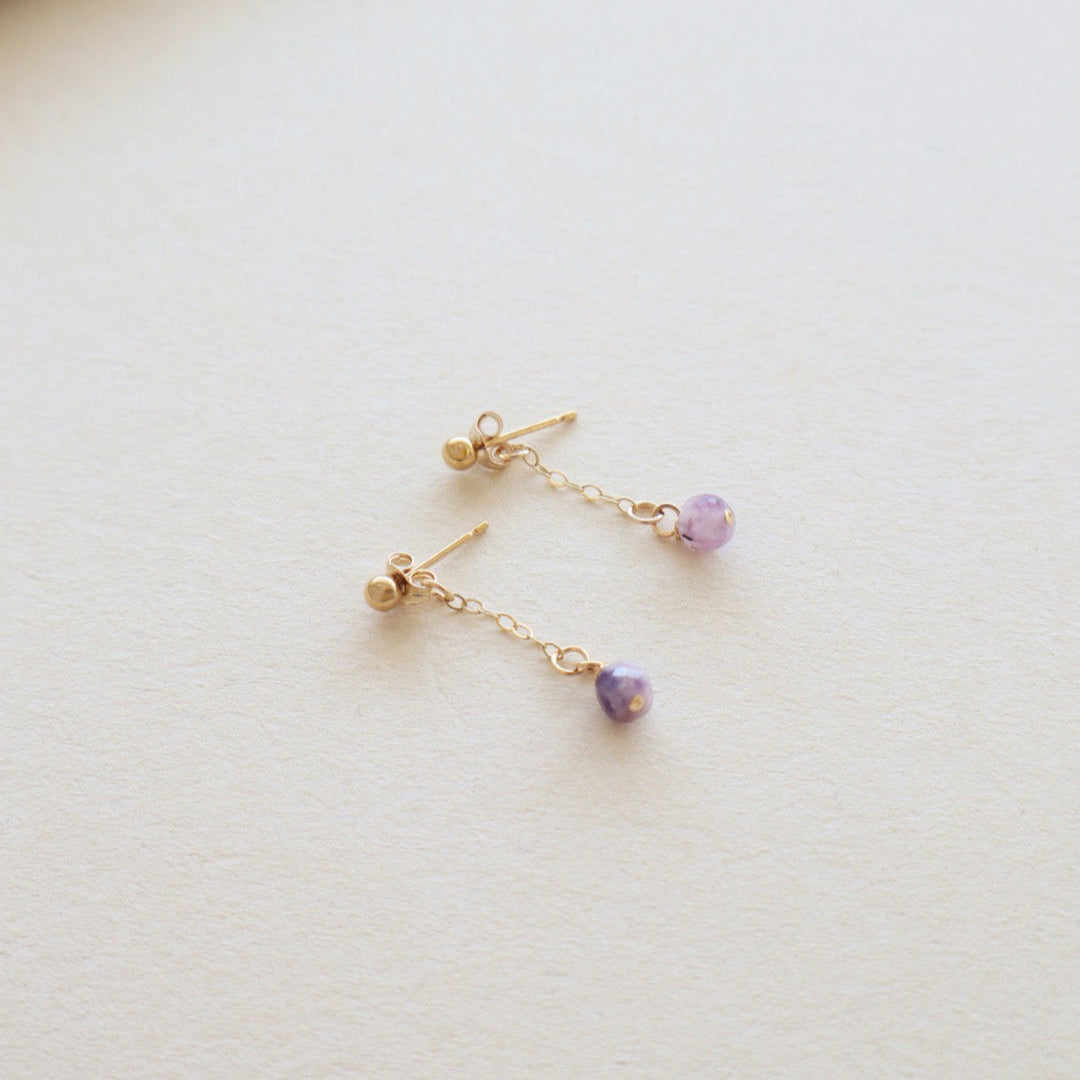 Square Amethyst Gold Ball Earrings