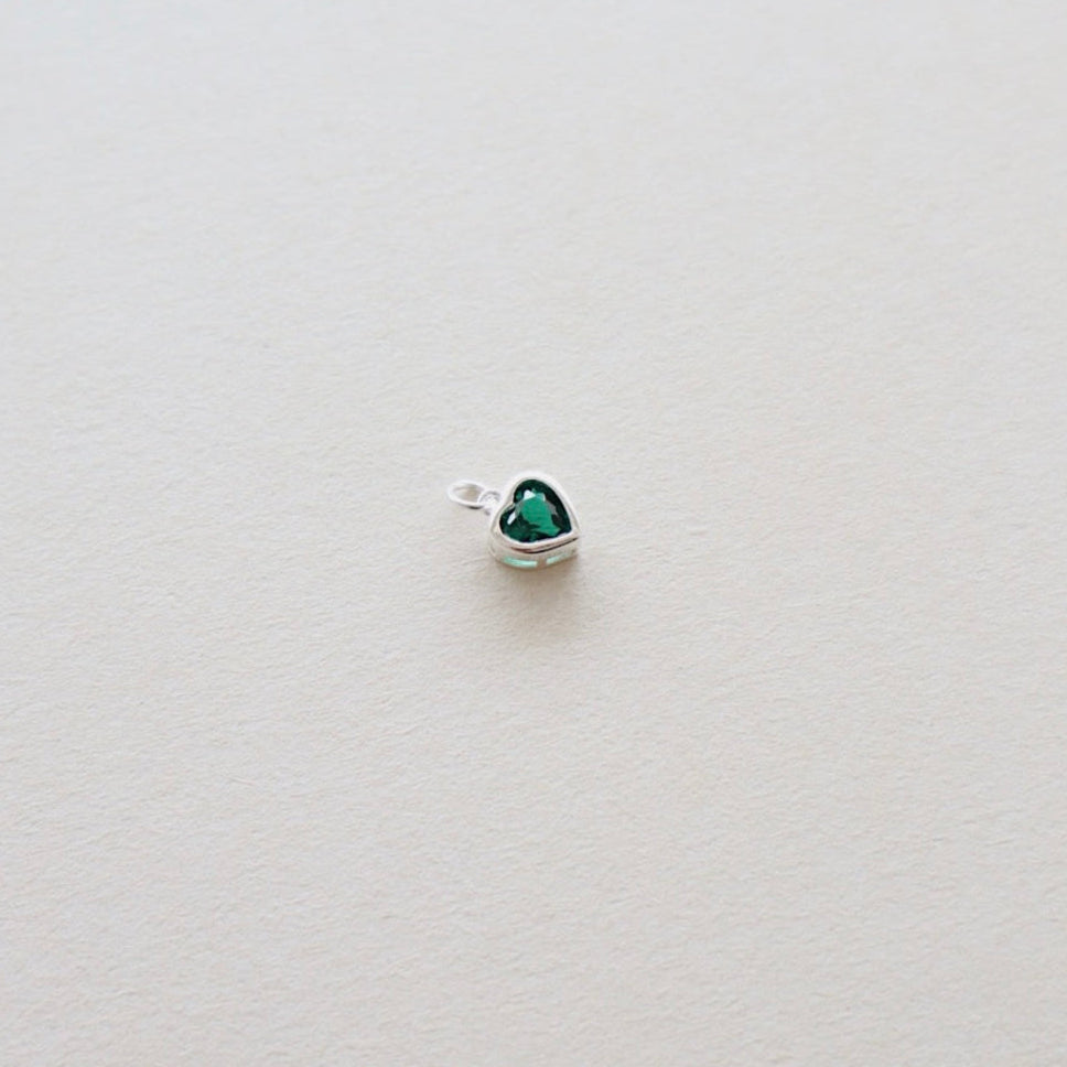 Green Emerald Silver Heart Charm