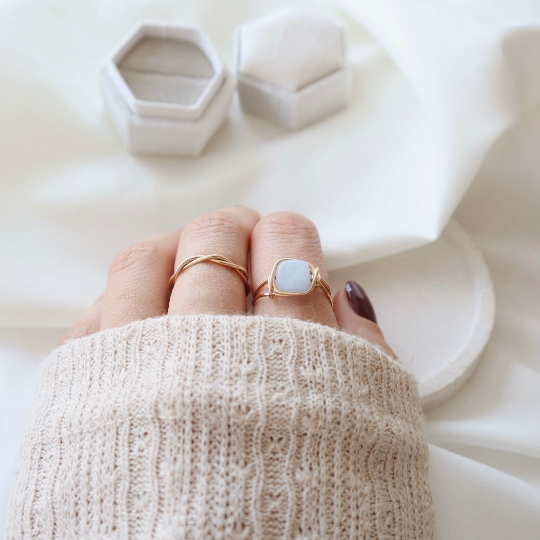 Square Aquamarine Ring - PeacePiecesJewelry