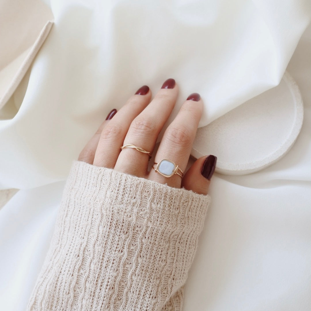 Square Aquamarine Ring - PeacePiecesJewelry