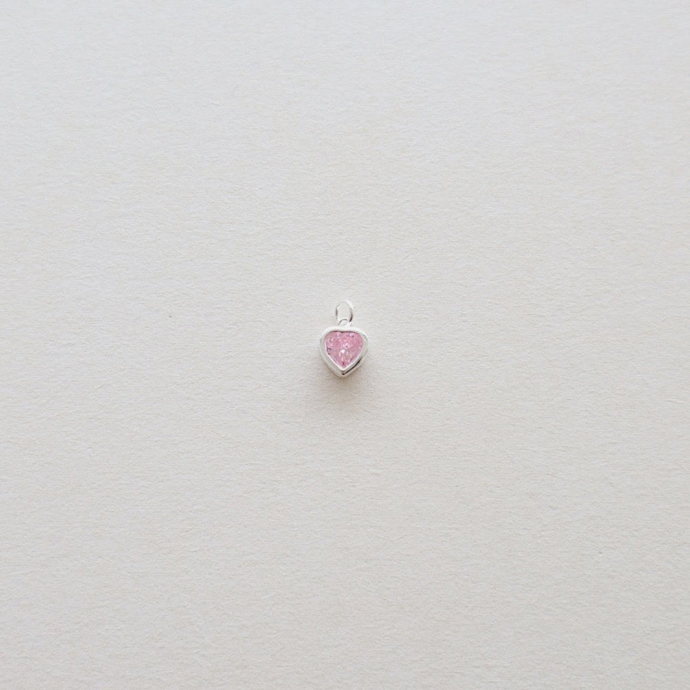 Pink Tourmaline Silver Heart Charm