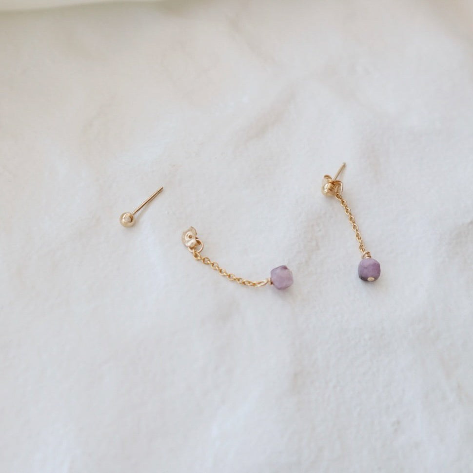Square Amethyst Gold Ball Earrings