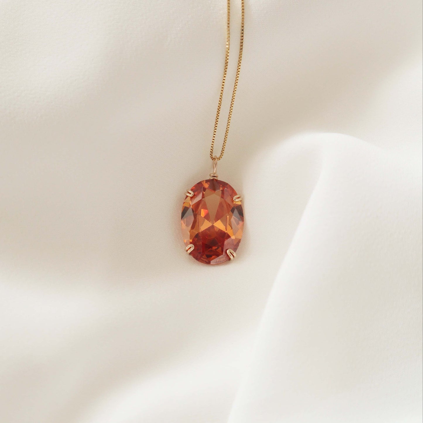 Imperial Topaz Oval Large Gemstone Necklace Peace Pieces Jewelry