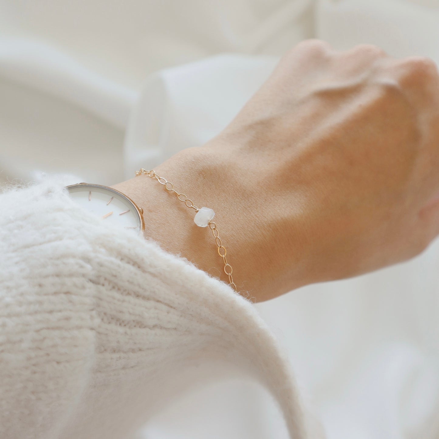 White Opal Chain Bracelet - PeacePiecesJewelry