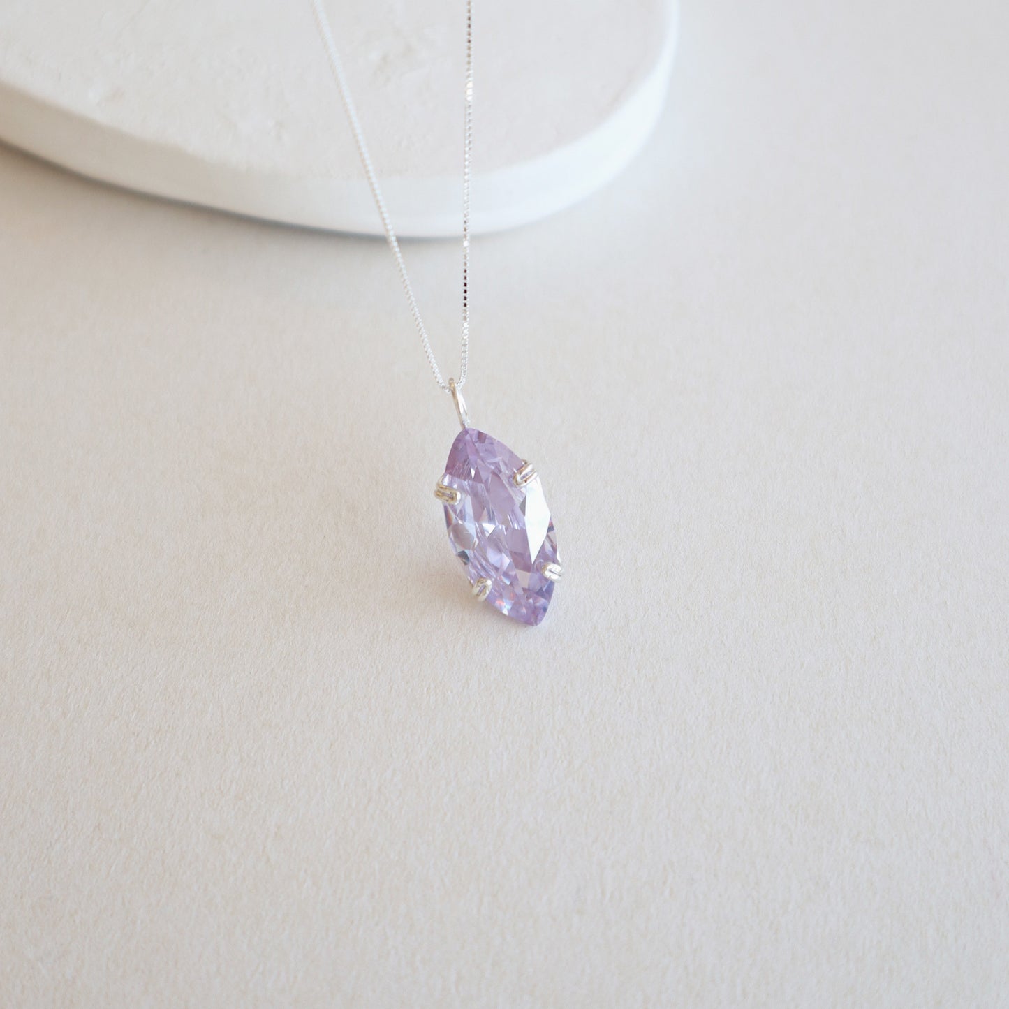 Marquise Amethyst Gemstone Silver Necklace