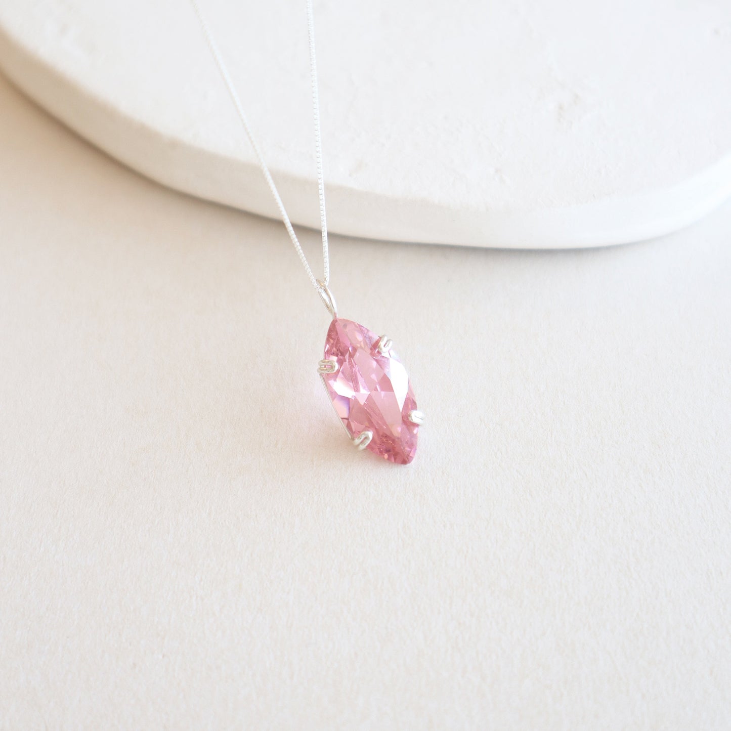 Marquise Pink Zircon Gemstone Silver Necklace