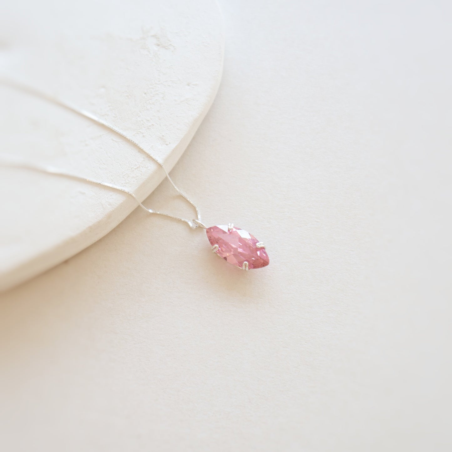 Marquise Pink Zircon Gemstone Silver Necklace