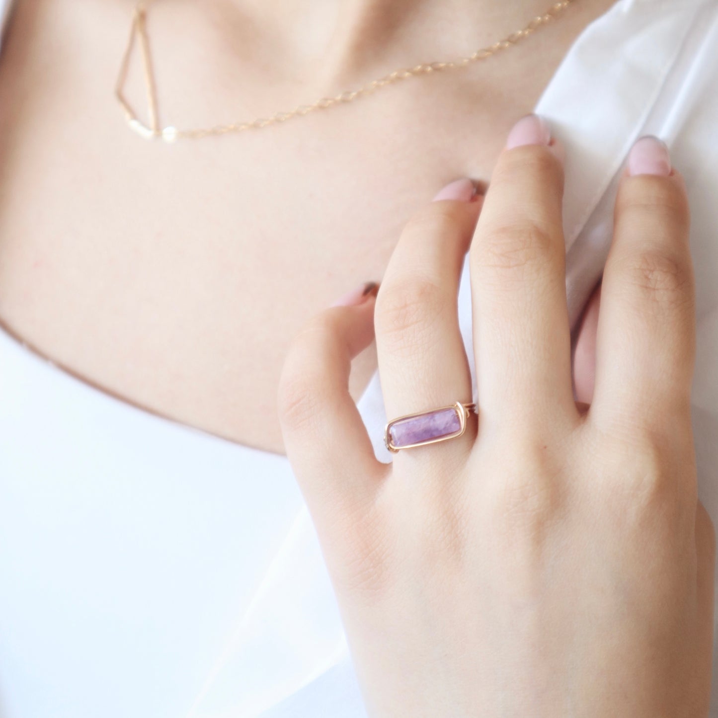 Amethyst Rectangular Ring - PeacePiecesJewelry