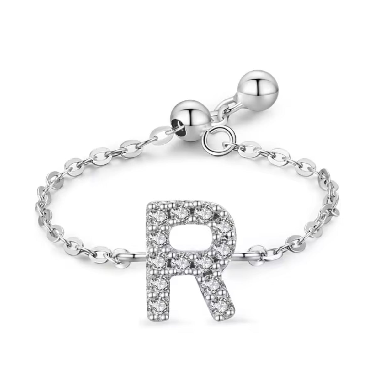 Letter Chain Ring - PeacePiecesJewelry