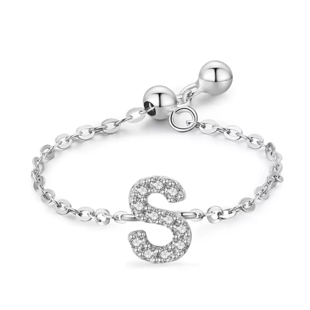 Letter Chain Ring - PeacePiecesJewelry