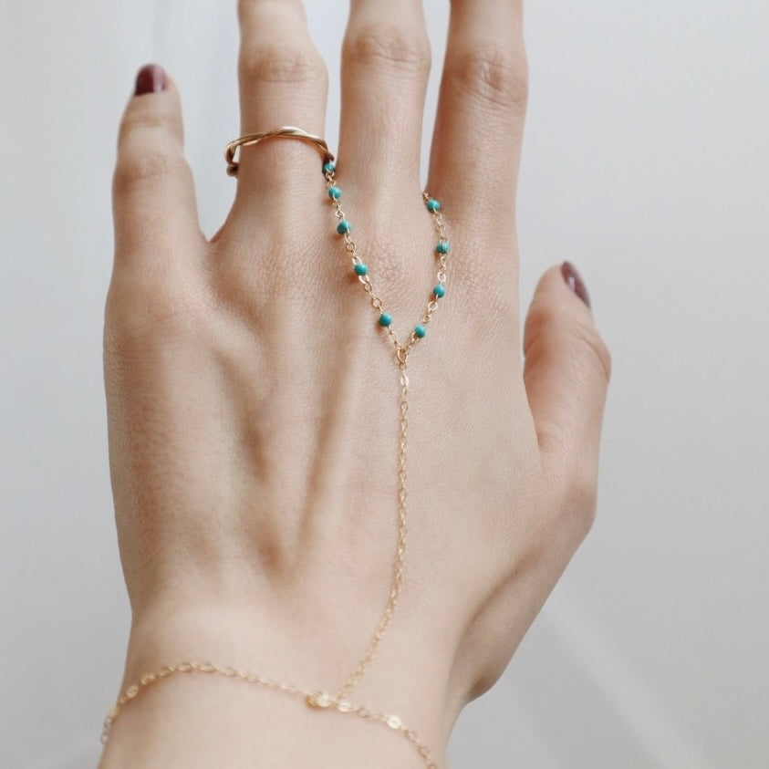 Blue Epoxy Gold Hand Chain - PeacePiecesJewelry