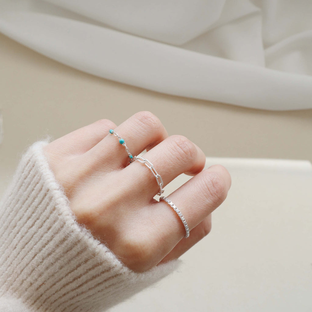 Blue Epoxy Chain Ring PeacePiecesJewelry