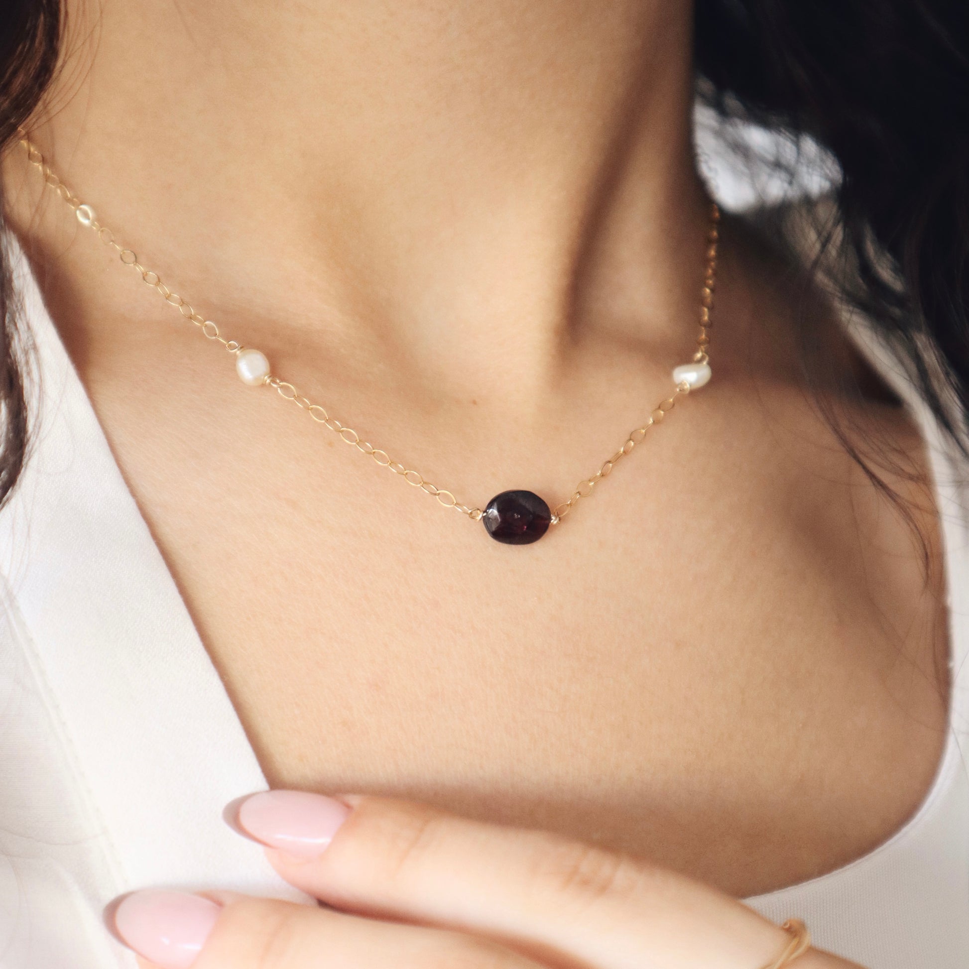 Pearls & Garnet Necklace - PeacePiecesJewelry