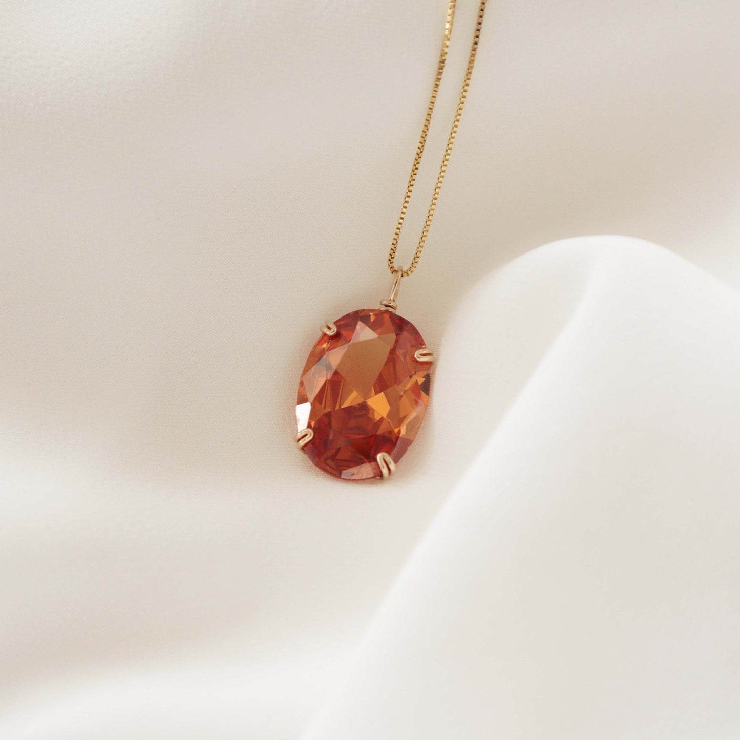 Imperial Topaz Oval Large Gemstone Necklace Peace Pieces Jewelry