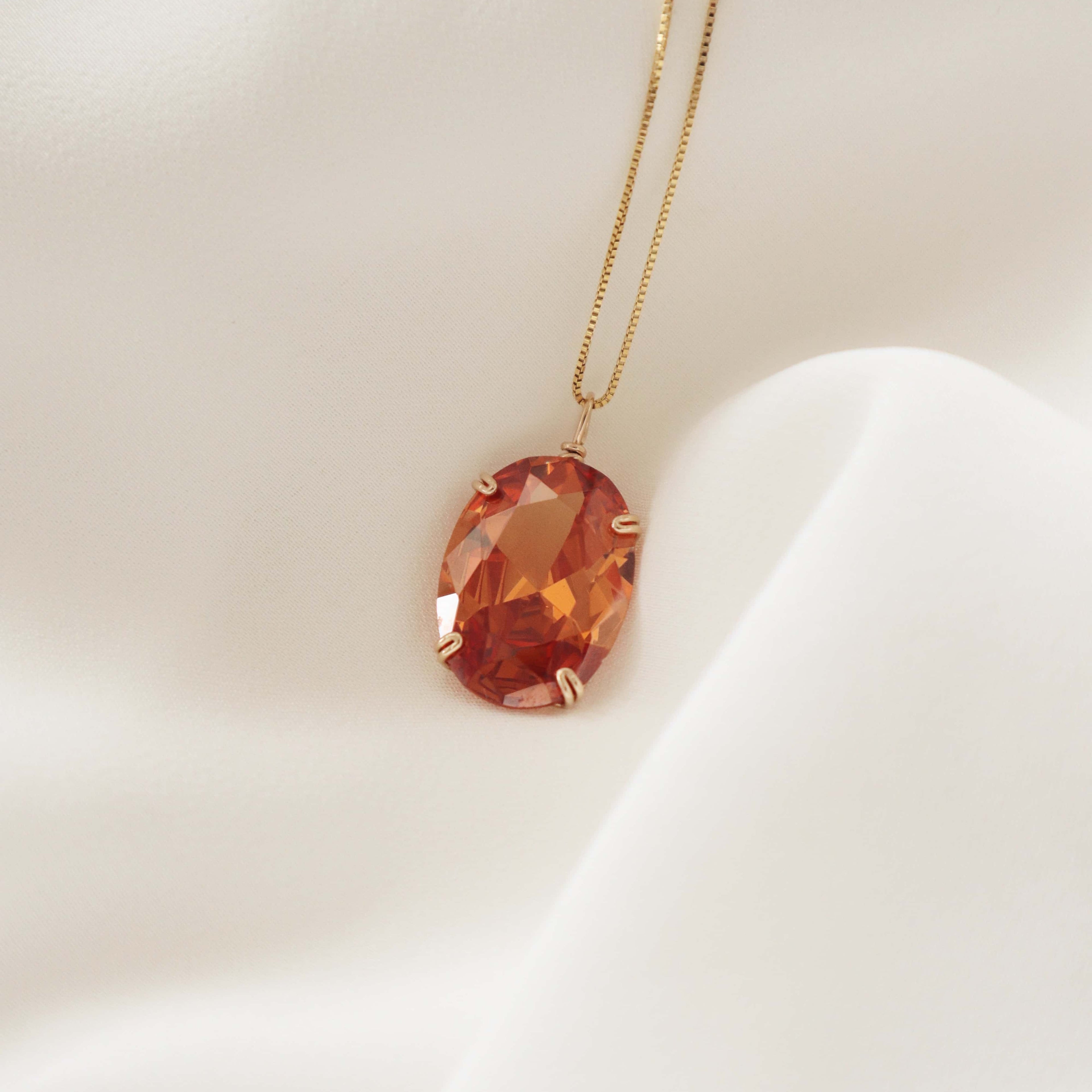 Imperial Topaz Oval Large Gemstone Necklace Peace Pieces Jewelry