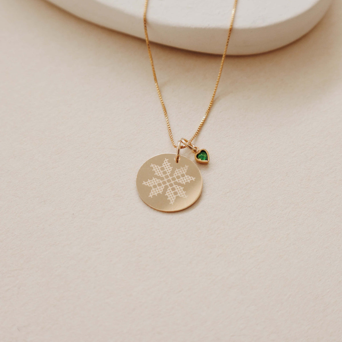 Bethlehem Round Necklace with Emerald Charm PeacePiecesJewelry