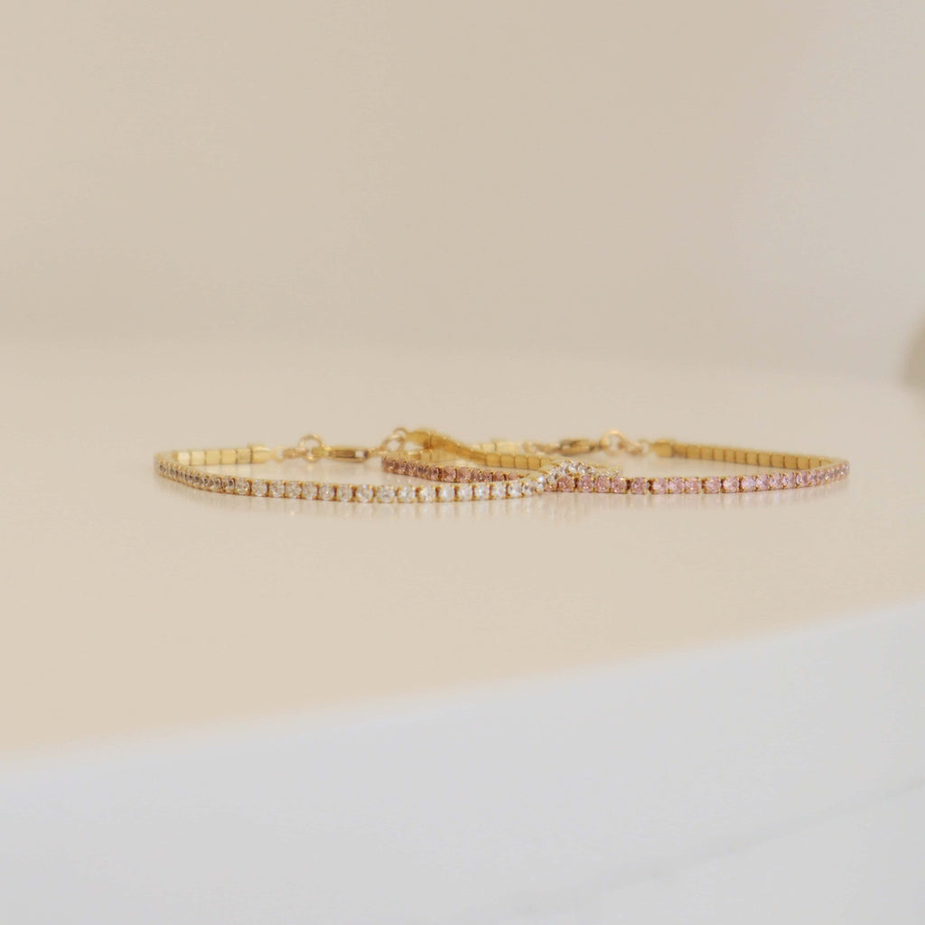 Tennis Bracelet Pink & White Gold Set
