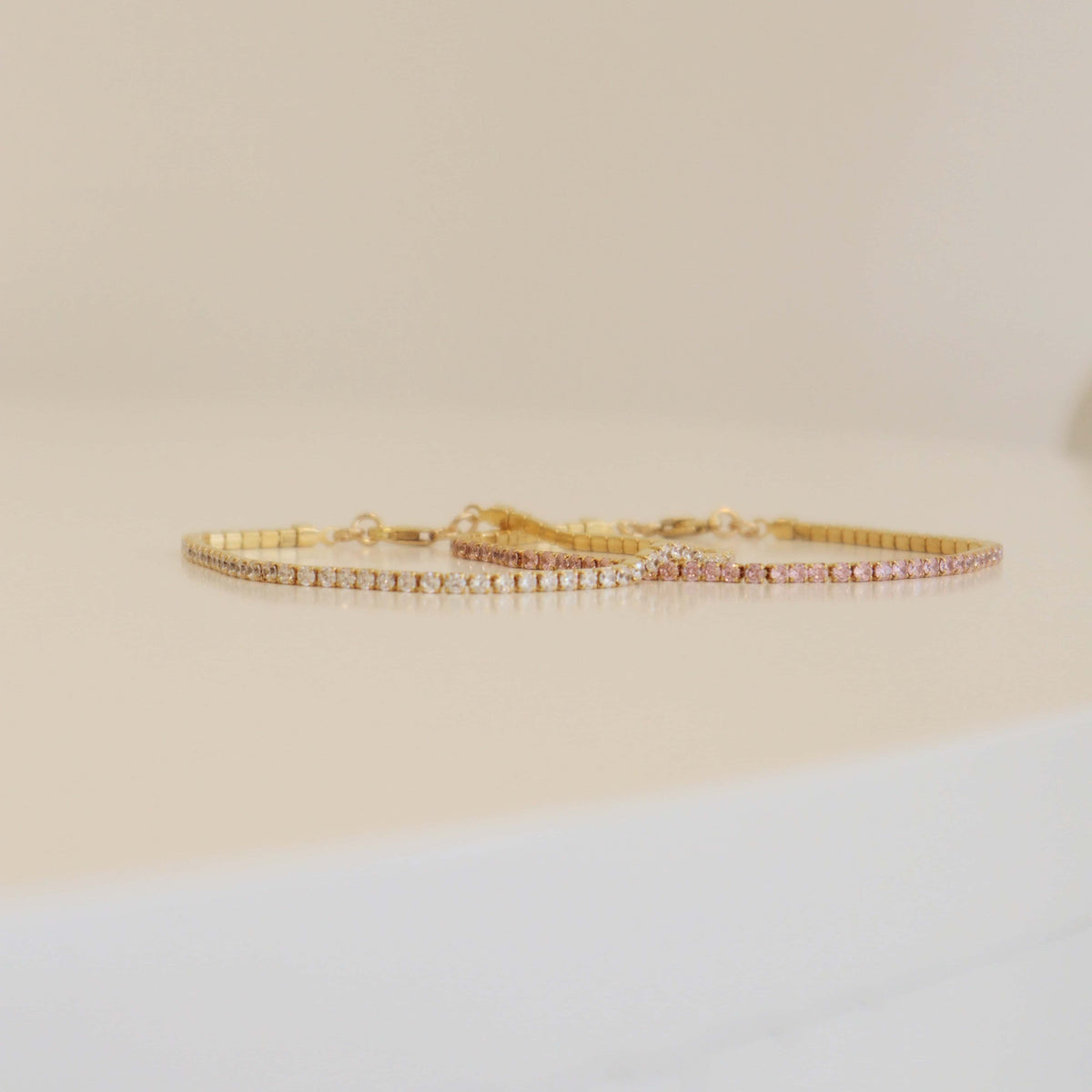 Tennis Bracelet Pink & White Gold Set