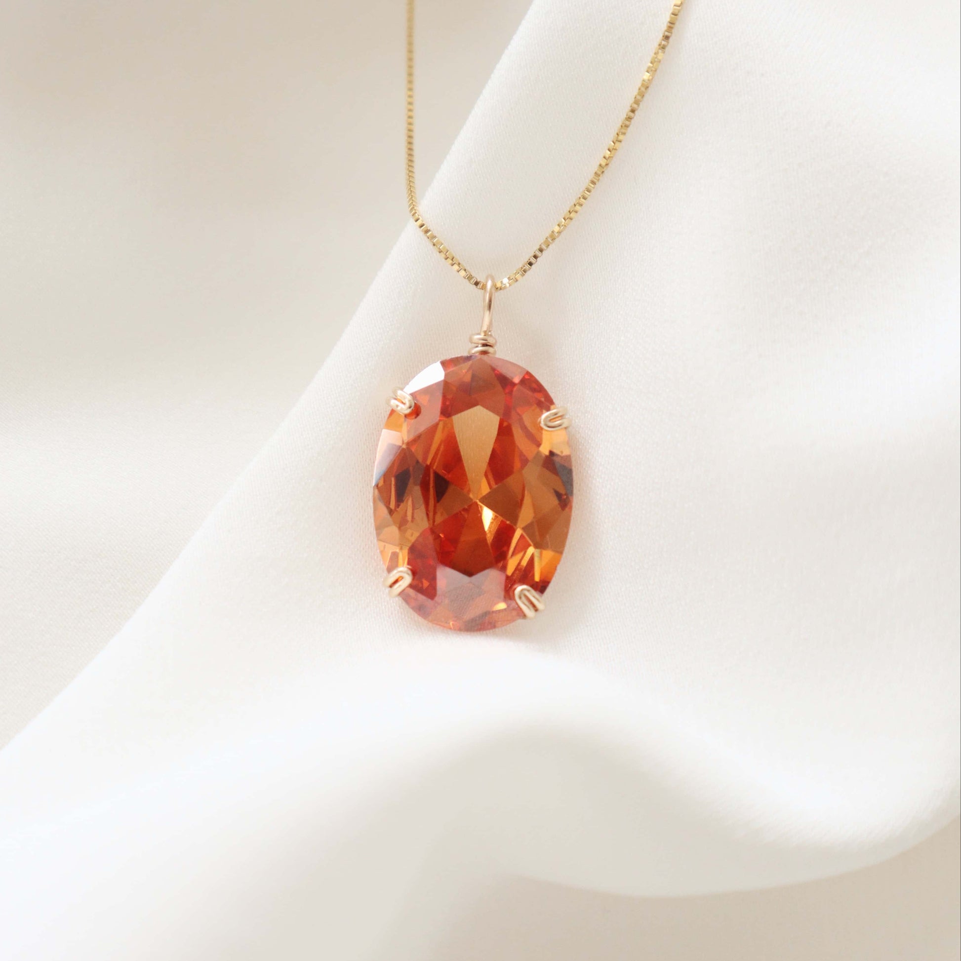 Imperial Topaz Oval Large Gemstone Necklace Peace Pieces Jewelry