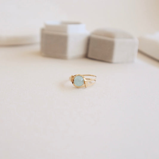 Aquamarine Flat Wire Gold Ring