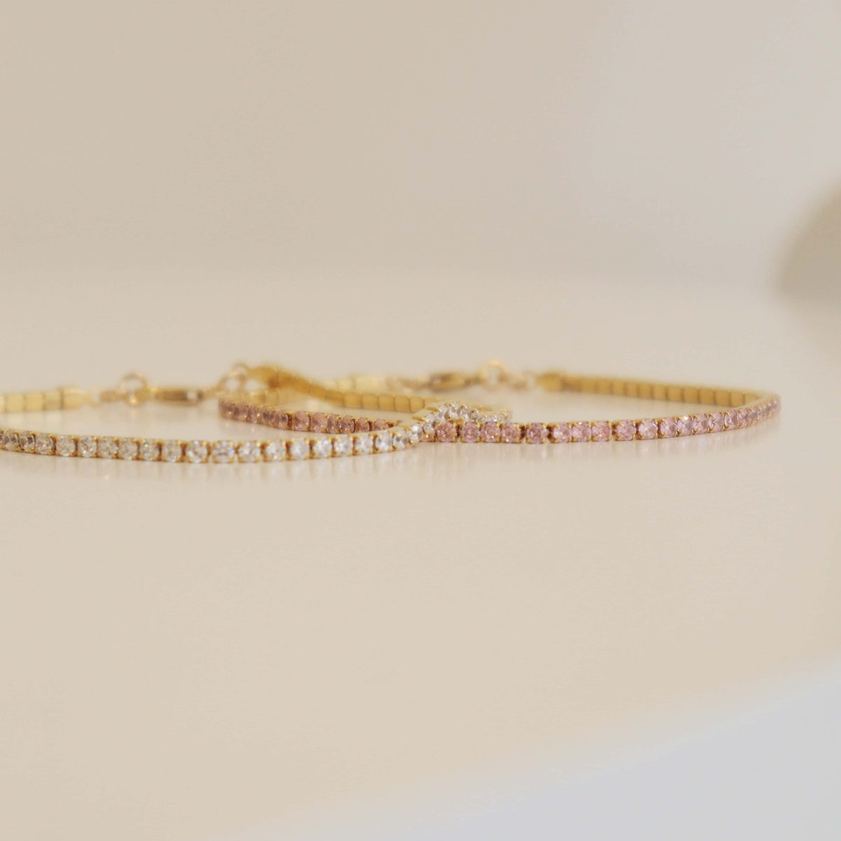 Tennis Bracelet Pink & White Gold Set