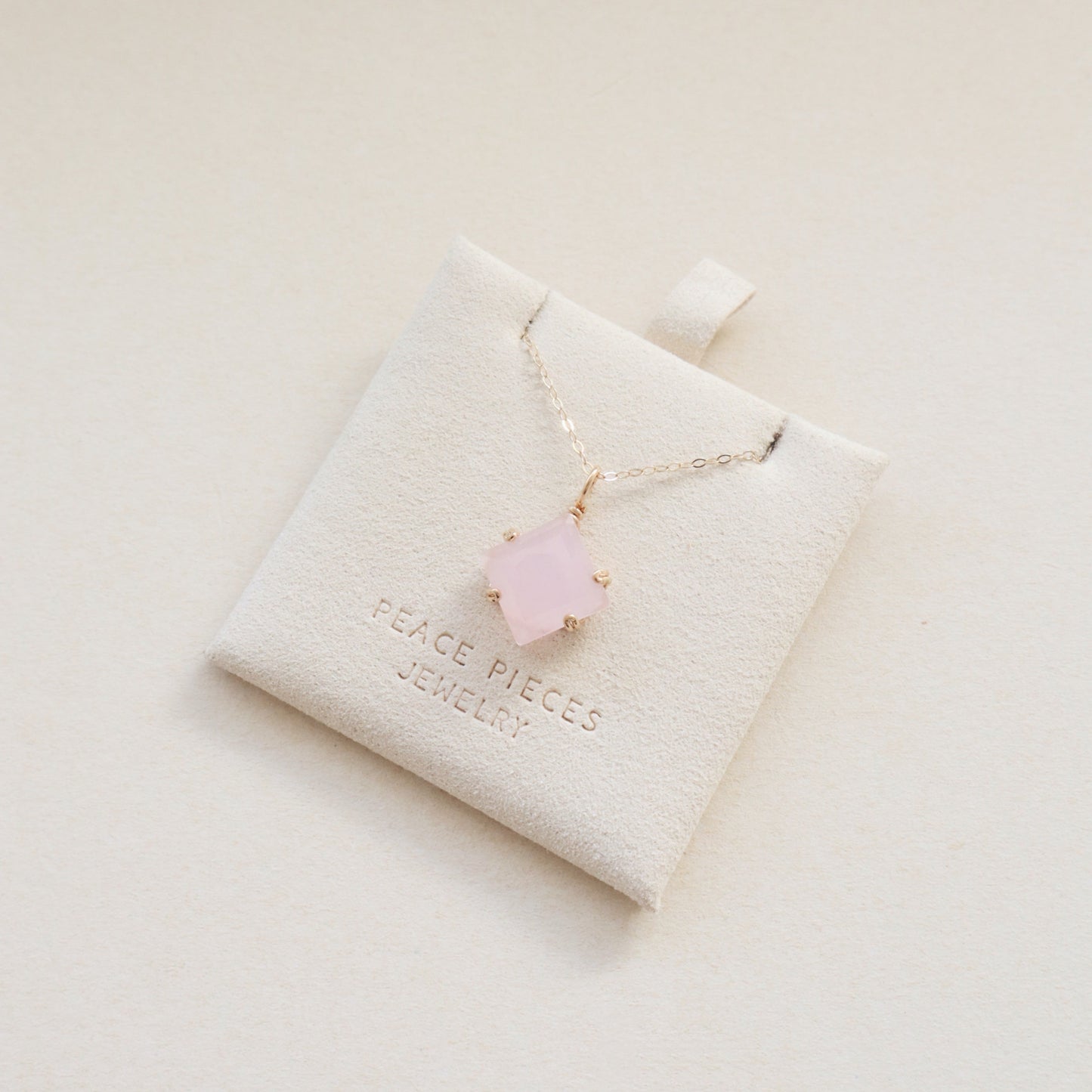 Pink Square Rose Quartz Necklace PeacePiecesJewelry