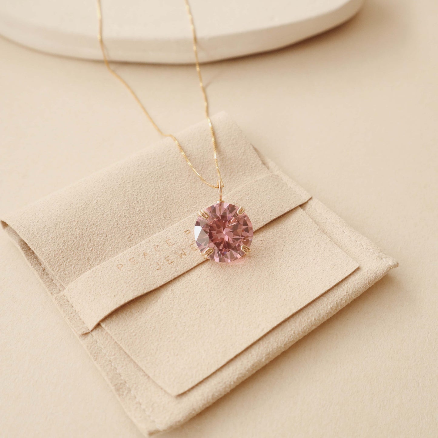 Pink Round Zircon Gemstone Necklace