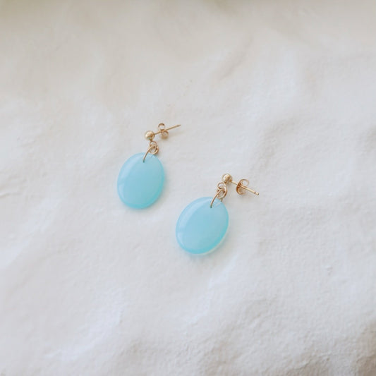Blue Agate Ball Earrings - PeacePiecesJewelry