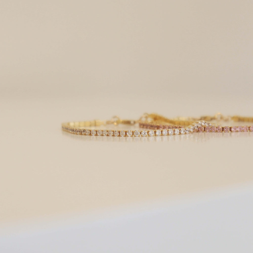 Tennis Bracelet Pink & White Gold Set