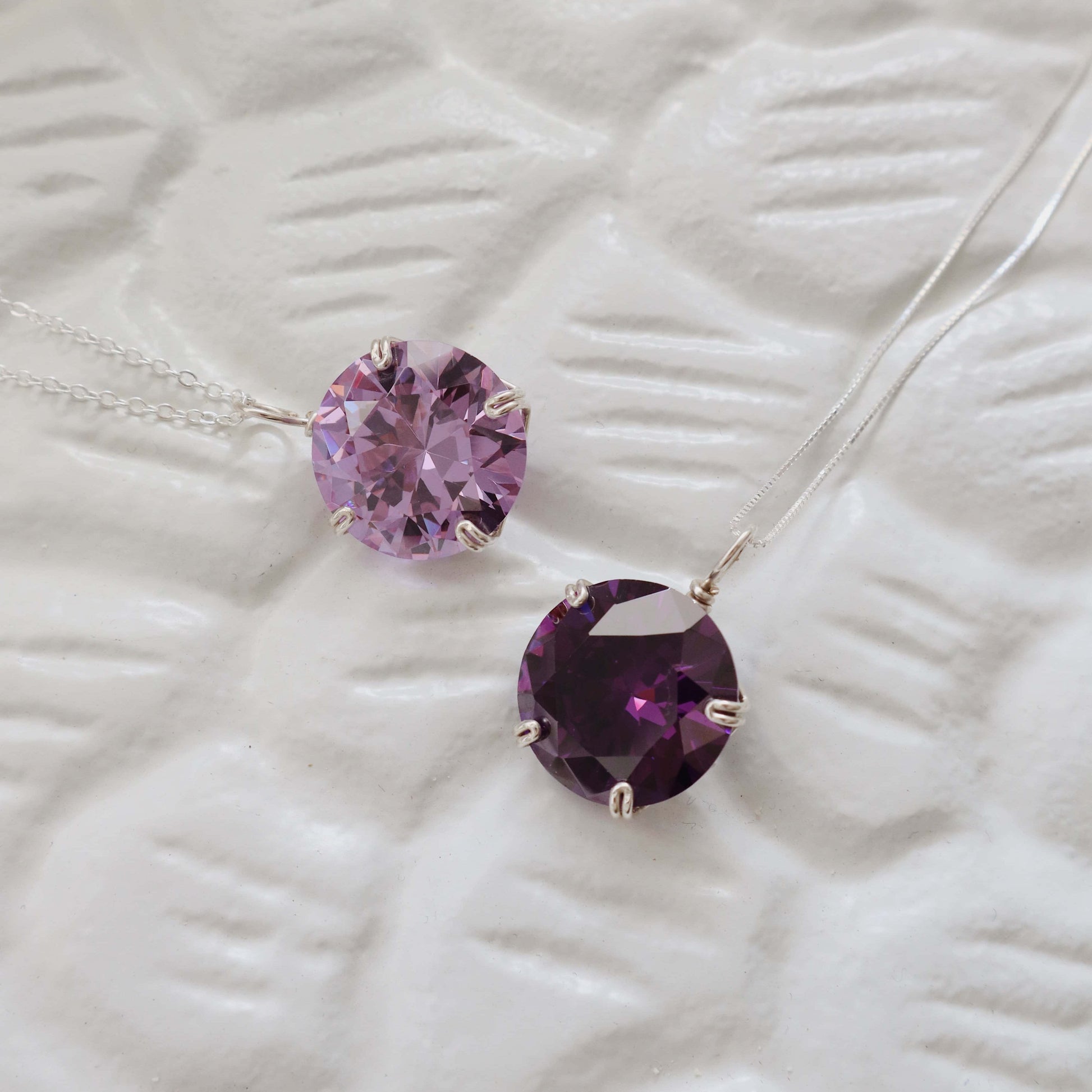 Round Dark Amethyst Gemstone Silver Necklace PeacePiecesJewelry
