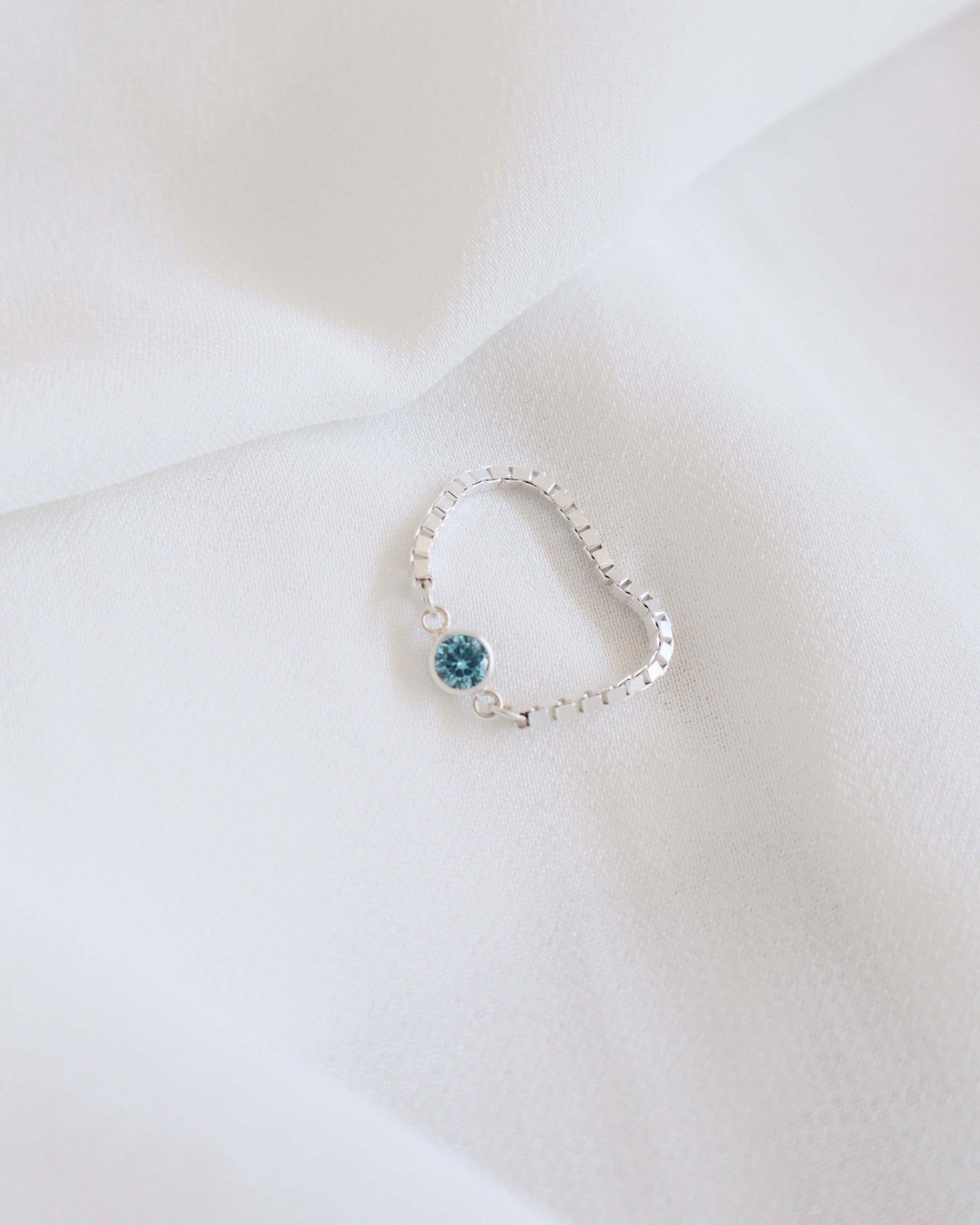 Blue Topaz Silver Box Chain Ring PeacePiecesJewelry