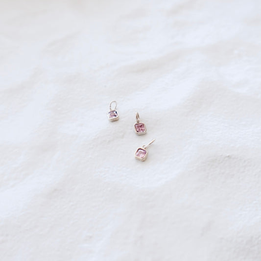 Square Pink Zircon Silver Charm - PeacePiecesJewelry