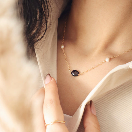 Pearls & Garnet Necklace - PeacePiecesJewelry