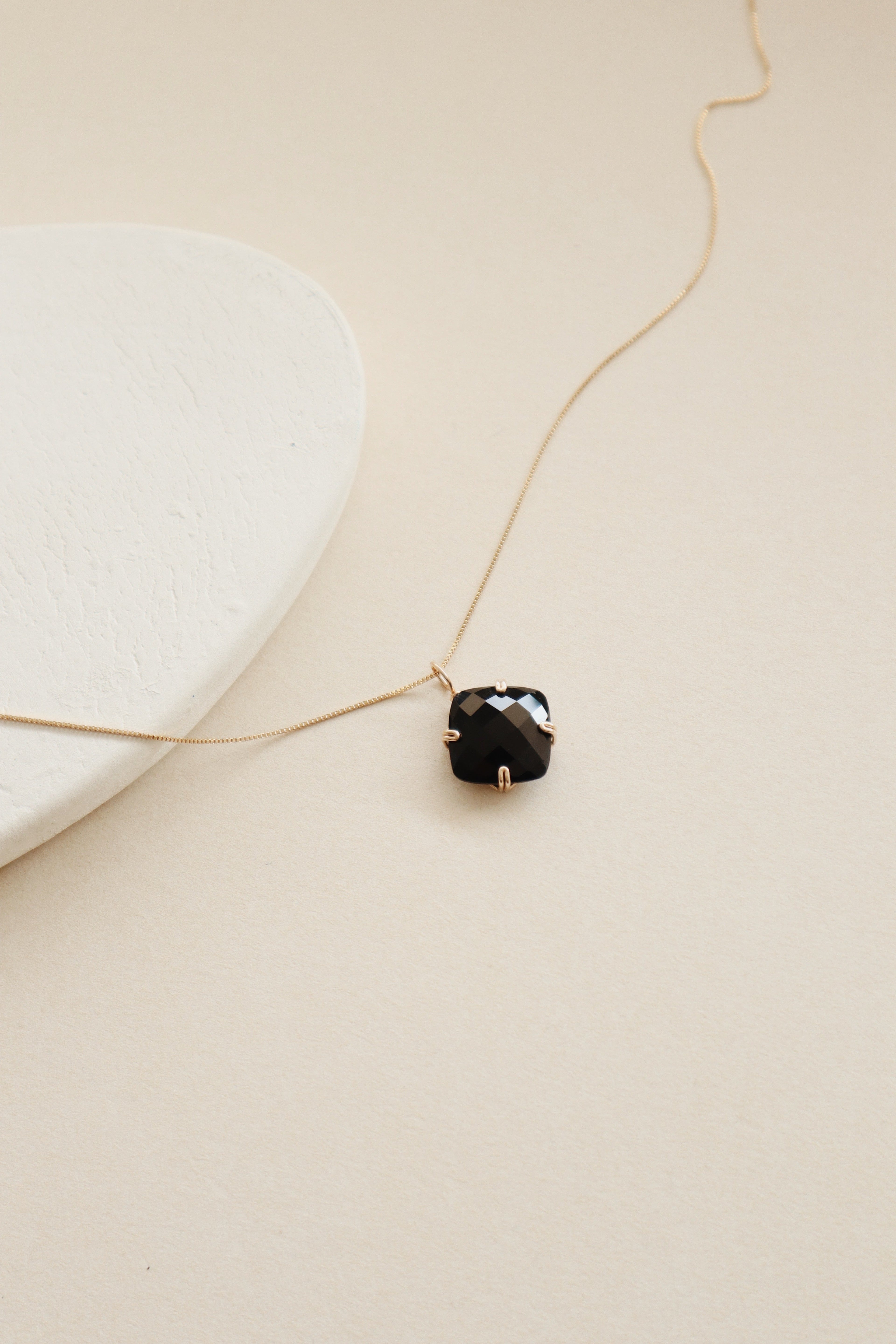 Cushion Black Onyx Gemstone Necklace PeacePiecesJewelry