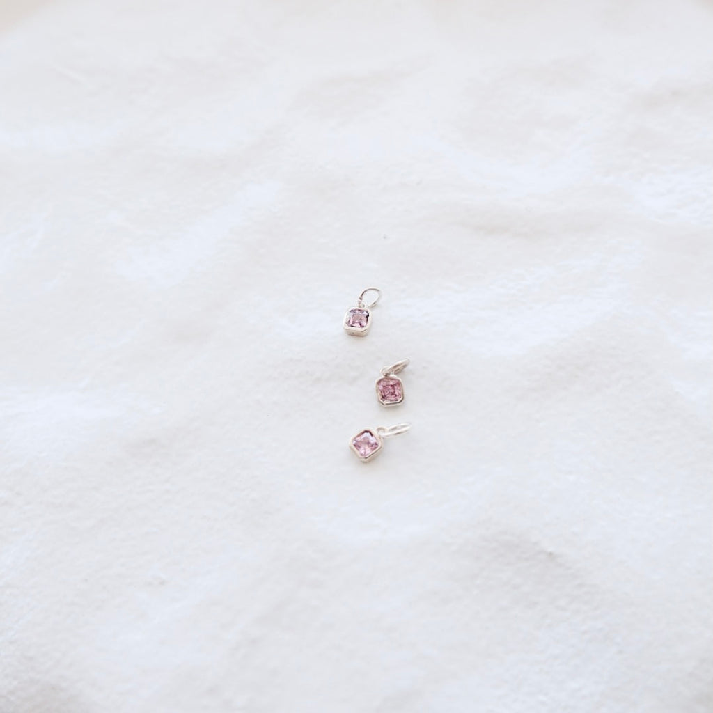 Square Pink Zircon Silver Charm - PeacePiecesJewelry