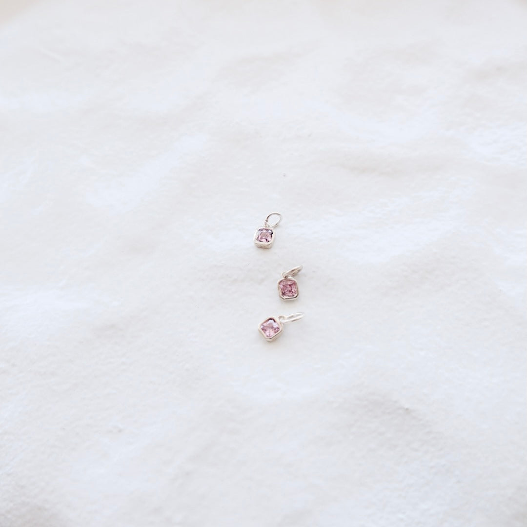 Square Pink Zircon Silver Charm - PeacePiecesJewelry