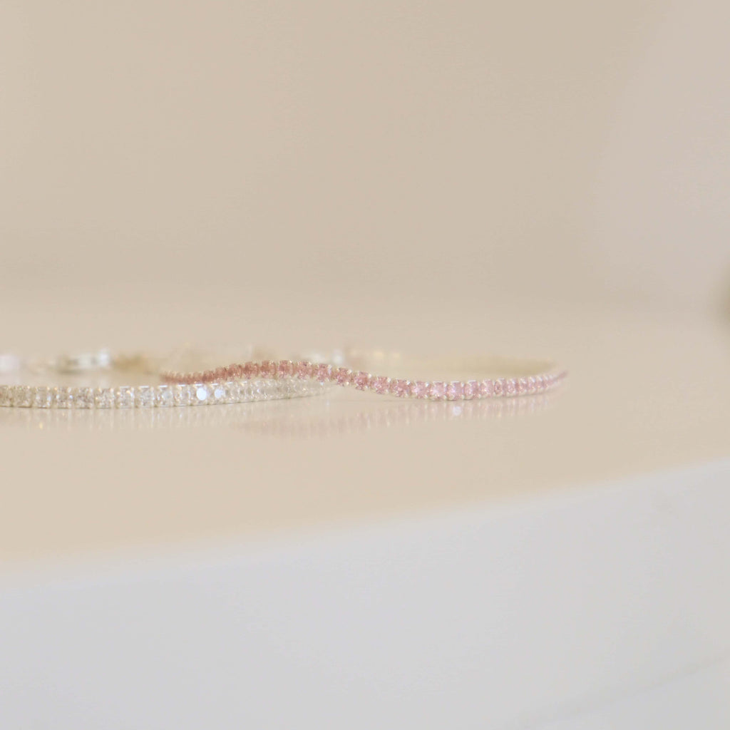 Tennis Bracelet Pink & White Silver Set